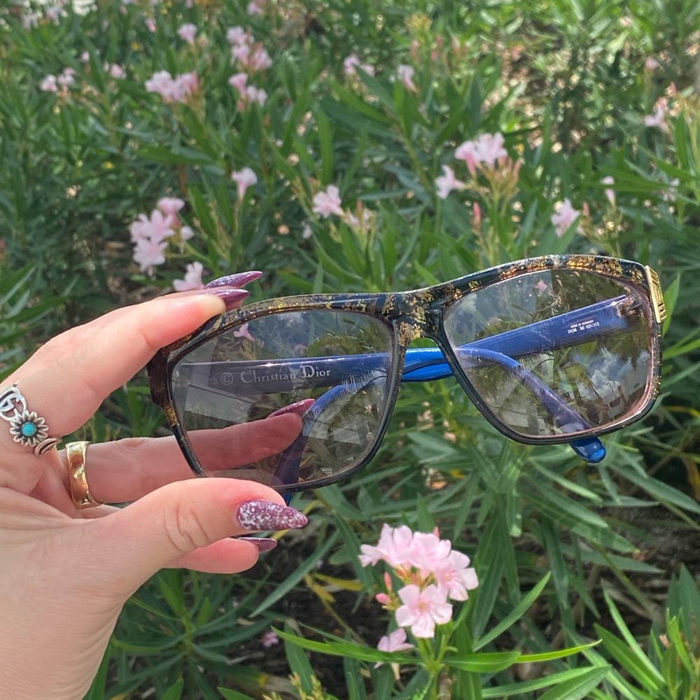 Christian Dior Havana Blue & Gold Logo Sunglasses